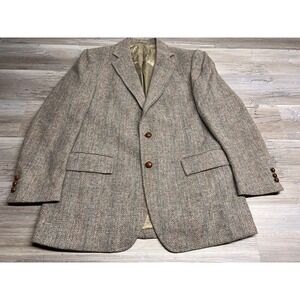 Stanley Blacker Harris Tweed Sport Coat Blazer Herringbone Beige